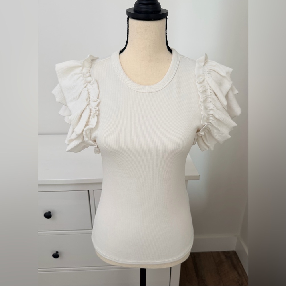 Express - Ruffled Sleeve White Knit Top